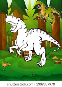 Coloring dinosaurs. Tyrannosaurus Rex. Coloring for kids.