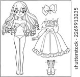 Coloring doll dress up drawing cartoons doodle kawaii anime cute illustration drawing clip art character chibi manga comic