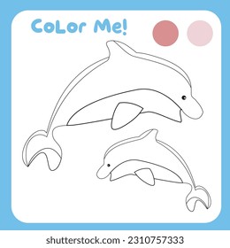 Coloring dolphins the sea animal . Sea animals coloring book. Coloring activity for children. Printable educational printable coloring worksheet. Vector illustration file.