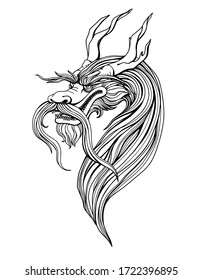 coloring  dragon, mythical monster, yormungand. Vector illustration