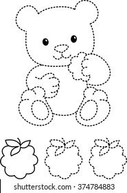 Coloring. Draw on points. Bear eats raspberries.