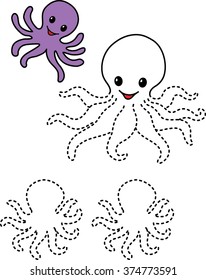 Coloring. Draw on points. Cartoon octopus.