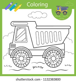 Coloring with draw truck. Drawing worksheets. Children funny picture. Coloring page for kids. Drawing lesson. Activity art game for book. Vector illustration.