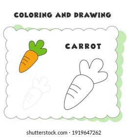coloring and drawing book element carrot. Hand Drawn Vegetables Illustration for Educational Coloring Book Design - Vector Outline Cartoon