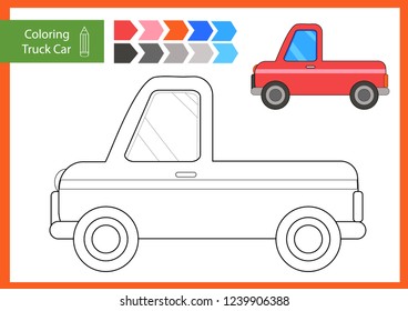 Coloring with drawn a truck car. Drawing worksheets for children. Children funny picture riddle. Coloring page for kids. Drawing lesson. Activity art game for book. Vector illustration.