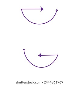  coloring Dual semi-circle arrow. Vector illustration. Semicircular curved thin long double-ended arrow.