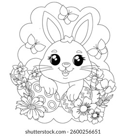 Coloring Easter bunny with Easter eggs. For children's creativity, prints and embroidery. Vector illustration.
