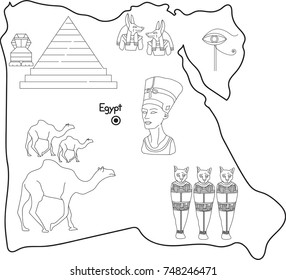 Coloring Egypt map with the ancient and historical Egyptian culture, Map of Egypt, Vector Illustration