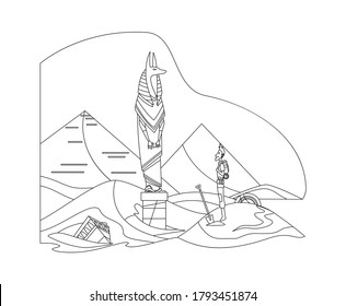 Coloring of egyptian archaeology. Man stand in