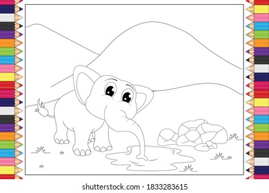coloring elephant for kids, simple vector illustration design