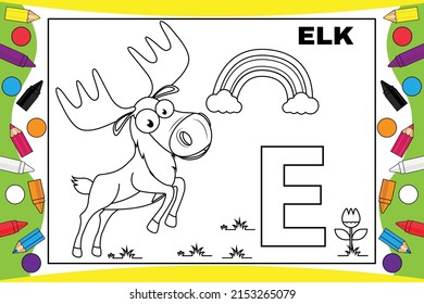 coloring elk cartoon for kids