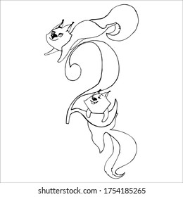 Coloring figures for children. Number two and two squirrels. Fun math