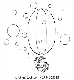 Coloring figures for children. Number zero and bubble fish. Fun math