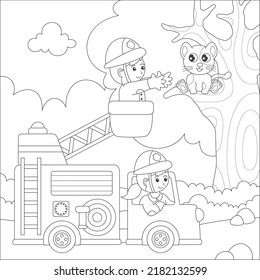 coloring fireman save a kitten