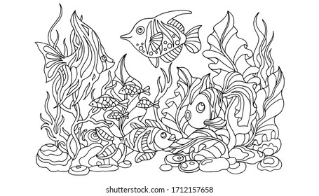 Coral Reef Line Art Style Ocean Stock Vector (royalty Free) 358074071 