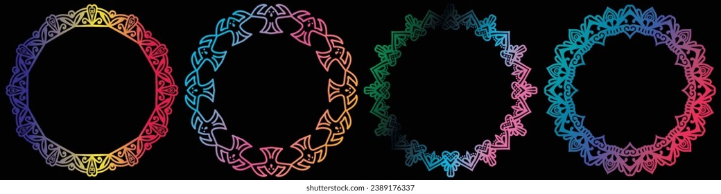 coloring flower design circle element set.