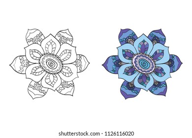 Coloring flower. Drawing coloring book for adults anti stress with doodles and zentangle elements.