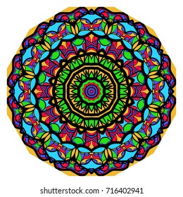 Coloring flower Mandala, vector illustration, ethnic tribal tattoo motive. Anti-stress illustration