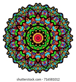 Coloring flower Mandala, vector illustration, ethnic tribal tattoo motive. Anti-stress illustration