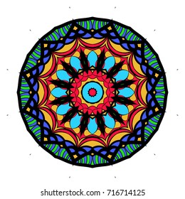 Coloring flower Mandala, vector illustration, ethnic tribal tattoo motive. Anti-stress illustration