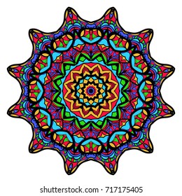 Coloring flower Mandala, vector illustration, ethnic tribal tattoo motive. Anti-stress illustration