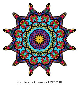 Coloring flower Mandala, vector illustration, ethnic tribal tattoo motive. Anti-stress illustration
