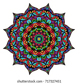 Coloring flower Mandala, vector illustration, ethnic tribal tattoo motive. Anti-stress illustration