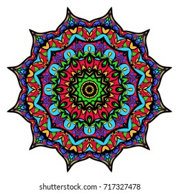 Coloring flower Mandala, vector illustration, ethnic tribal tattoo motive. Anti-stress illustration