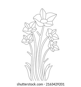 coloring flower object line art drawing with black ink design for kids