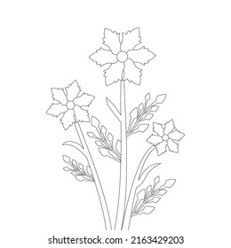 coloring flower object line art drawing with black ink design for kids