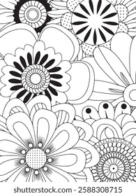 coloring flower page   adults flower  book  Print Coloring page for the adult book. Doodle floral drawing. Art therapy coloring page. Black and white flower pattern for adult color