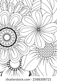 coloring flower page   adults flower  book  Print Coloring page for the adult book. Doodle floral drawing. Art therapy coloring page. Black and white flower pattern for adult color