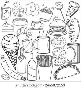 Coloring foods doodle is good for wallpaper into your room or you can make it into coloring book for educational purpose.
