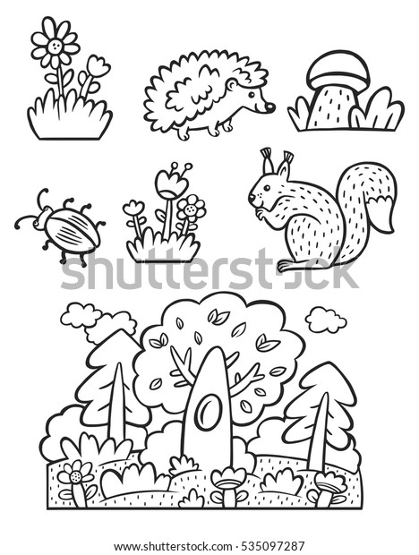 Coloring Forest Forest Animals Stock Vector (Royalty Free) 535097287