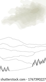 Färbung der Waldsilhouette auf dem Hintergrund der Berge