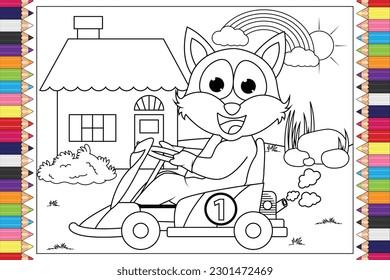 coloring fox animal cartoon for kids