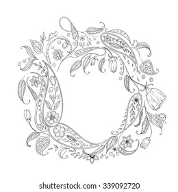 Coloring frame, ethnic style. For invitations, cards, relaxtion, game. Vector illustration