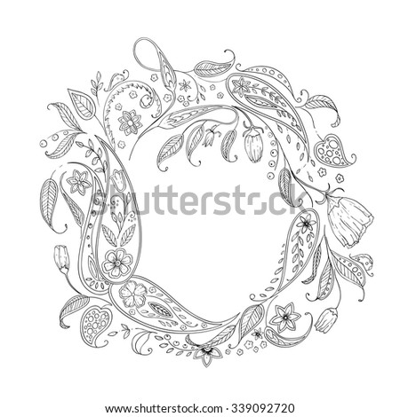 Coloring frame, ethnic style. For invitations, cards, relaxtion, game. Vector illustration