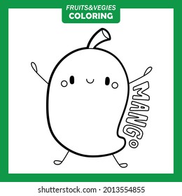 Coloring Fruits and Vegetables cute cartoon characters mango