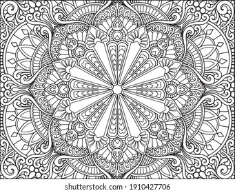 coloring full page mandala design. adult coloring page