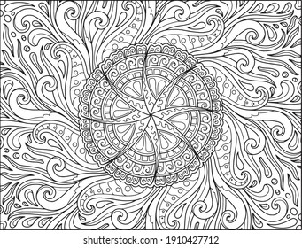 coloring full page mandala design. adult coloring page