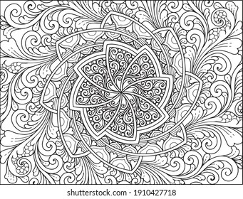 coloring full page mandala design. adult coloring page