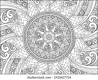 coloring full page mandala design. adult coloring page