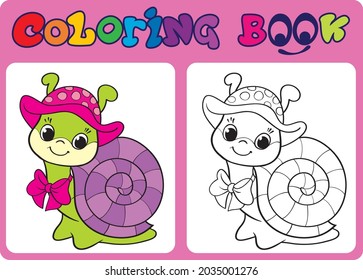 Coloring. Funny cartoon snail. Ready to print.