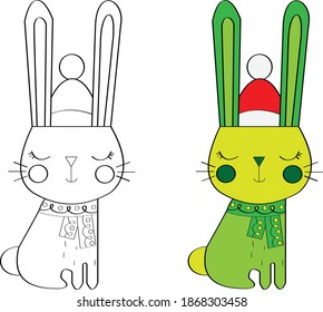 coloring funny cat picture for early childhood with christmas hats