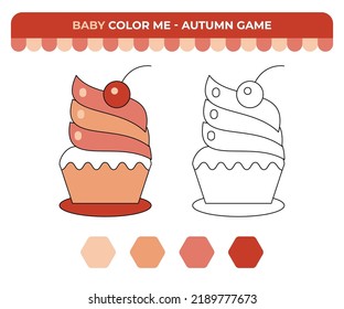 Juego de coloración para niños, quequitos con cerezas, juego para niños de otoño
