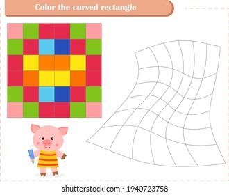 Coloring game for children. Development of spatial thinking. Color the curved rectangle