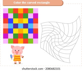 Coloring Game For Children. Development Of Spatial Thinking. Color The Curved Rectangle