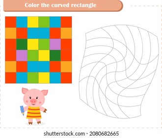 Coloring Game For Children. Development Of Spatial Thinking. Color The Curved Rectangle