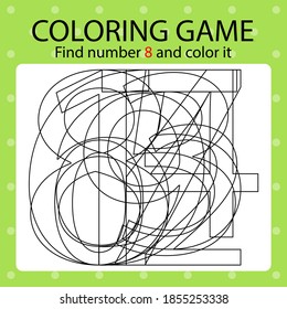 Coloring game template - find number 8 and color it